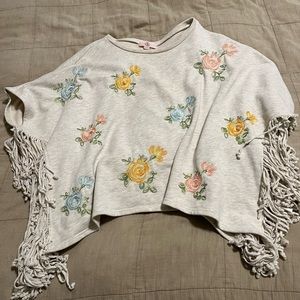 Poncho with fringe and embroidered flowers!